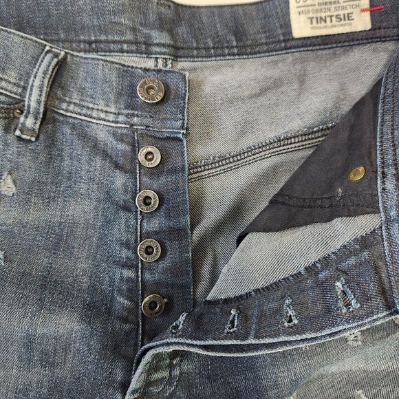 Diesel Tintsie Low Crotch Distressed‎ Baggy Jeans Womens 26 Blue Button Fly - Picture 11 of 16
